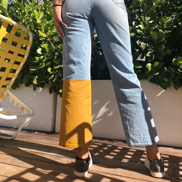 Style Mafia Denim - Oversized Jeans with Yellow Paint Stripe on Leg